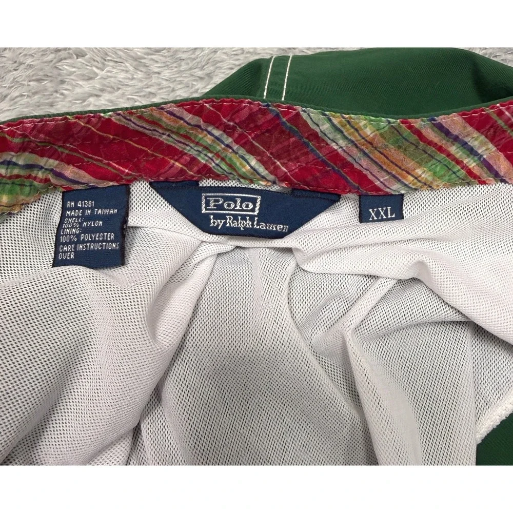 Polo Ralph Lauren Swim Trunks Mens XXL Green Board Shorts Cargo Plaid Trim Mesh